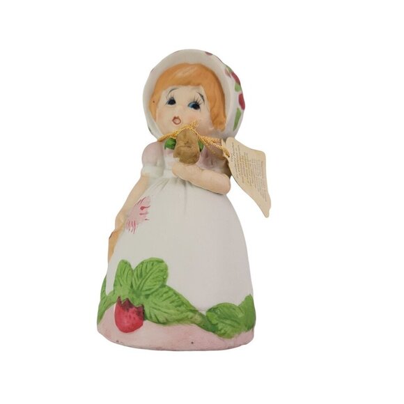 Jasco Strawberry Patches Porcelain Girl w/Bird Bell Home Décor Accent Keepsake - Picture 8 of 16